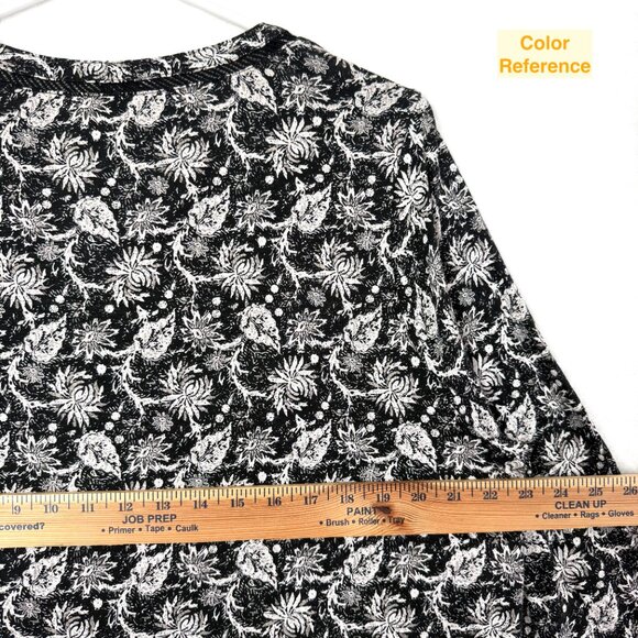 Lucky Brand Floral Split Neck Peasant Boho Blouse Top Womens 2X Black Beige - Picture 4 of 7